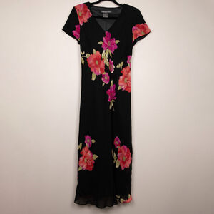 Jones Wear Dress 90s black floral slip midi dress-10